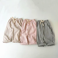 Children's Clothing Linen Cotton Shorts Summer Girls Boys Stripe Pants Kids Baby Casual Vintage Loose Short Pant Girl Clothes 2