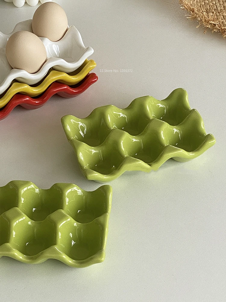 Beautiful 6 Compartments Ceramic Egg Tray Home Refrigerator Egg Storage Tray Creative Home Storage Moisture-proof Egg Tray 3
