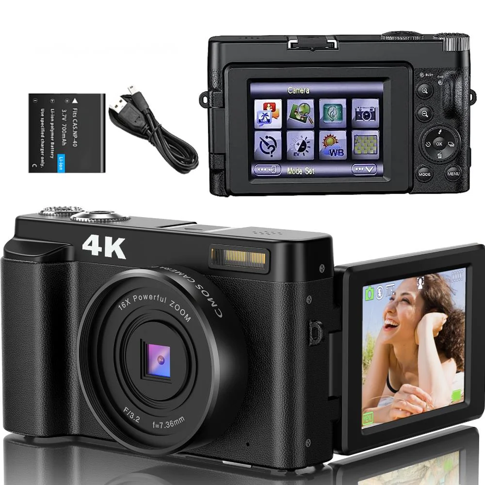 

4K Digital Camera for Photography and Video Autofocus Anti-Shake 48MP Compact Vlogging Camera 3'' 180° Flip Screen with Flash