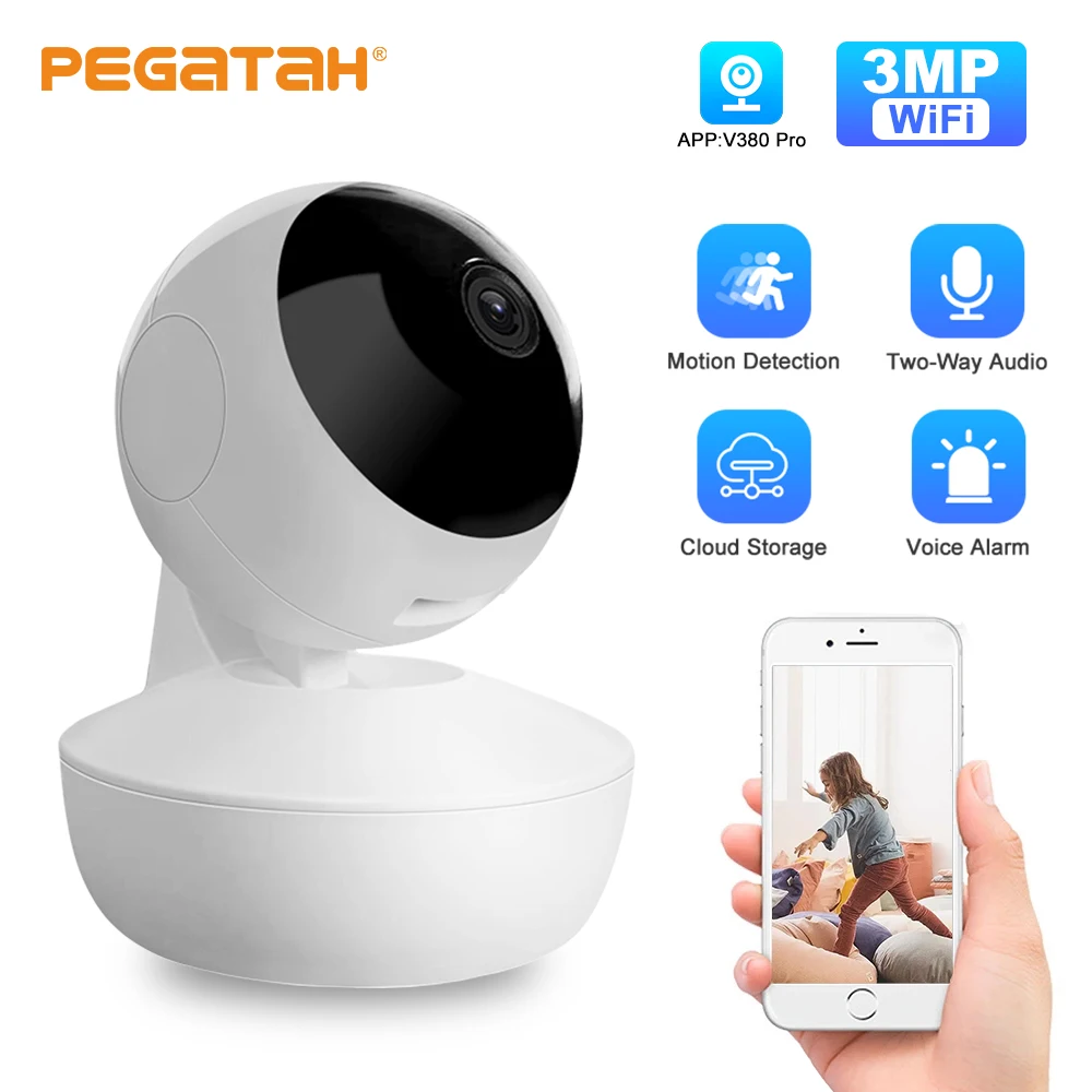 Smart WiFi 3MP IP Camera Indoor Baby Monitor Wireless Smart Home Two Ways Audio Security Surveillance CCTV Camera H.265 V380 Pro