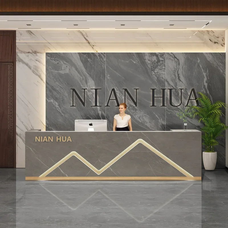 Pink LED Reception Desk Cashier Restaurants Hotel Kindergarten Pet Shop Front Desk Beauty Salon Office For Sale
