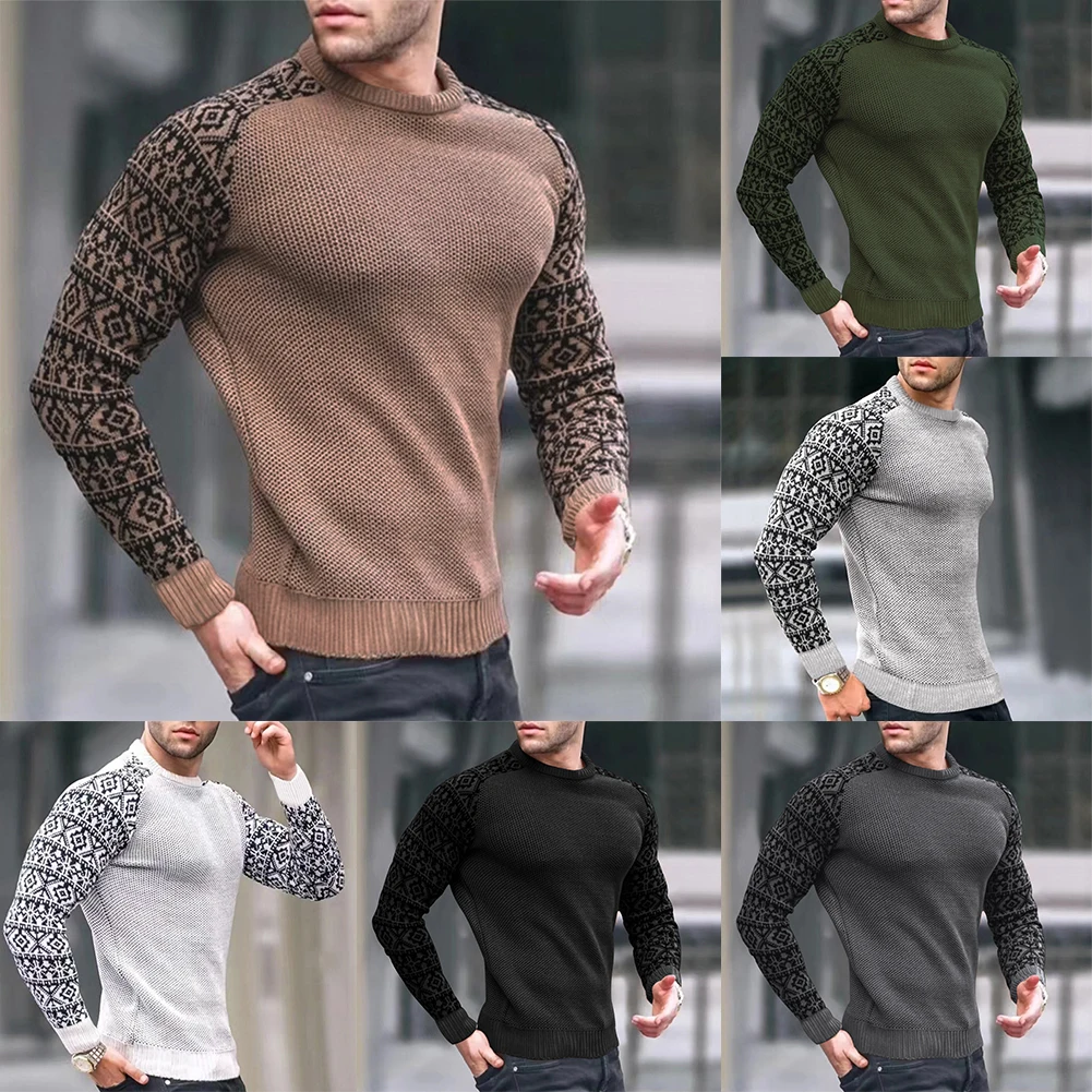 

Mens Long Sleeve Print Crew Neck T-Shirt Waffle Tops Knitted Thermal Underwear Slim Fit Muscle Blouse Pullover Pullover Sweater