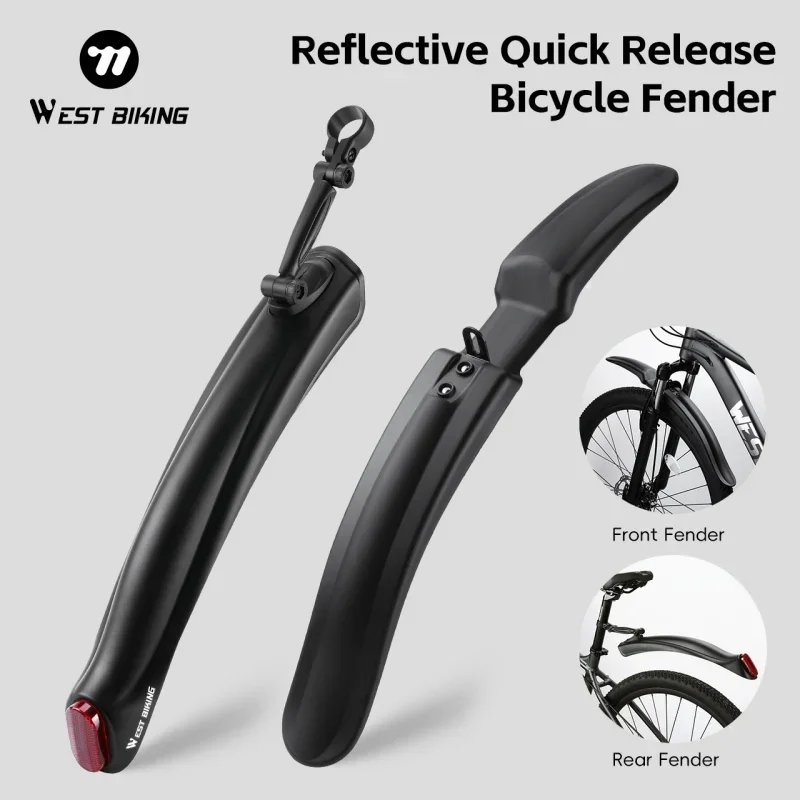 WEST BIKING Bicycle Fender Waterproof Anti-Fouling Durable Reflective Bike Mudguard for 26/27.5 lnch MTB Bicycle Bike Accessory