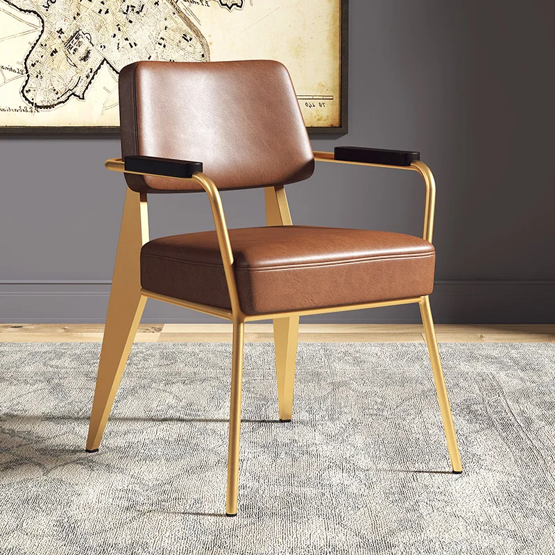 

Nordic Luxury Leather Dining Chair Relaxing Modern Modern Dining Chair Armchair Household Sillas De Comedor Library Furniture
