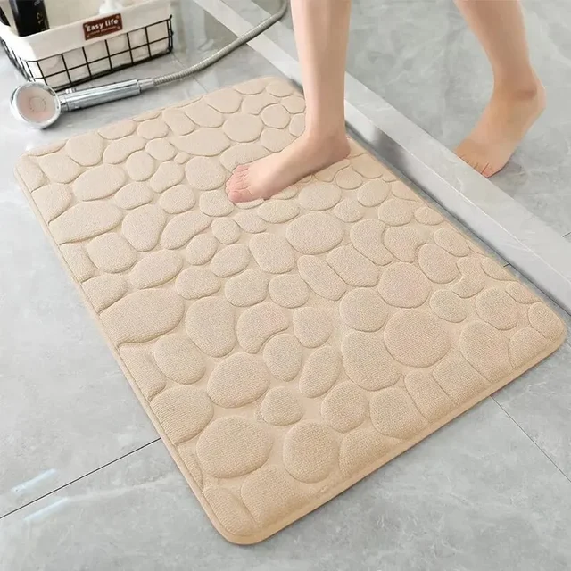 Couverture de bain en relief de galets, tapis de sol absorbant en mousse à mémoire de forme, tapis de sol de salle de bain, couverture de porte antidérapante, tapis de sol intérieur 5