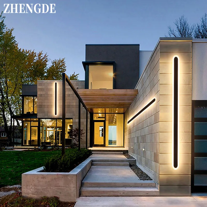 Outdoor wall lighting waterproof long strip LED wall lamp residential area villa garden entrance 360 degree luminous wall lamp