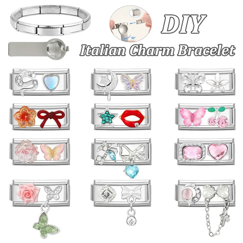 Unique Shiny Zircon Rose Butterfly Star Bracelet Stainless Steel