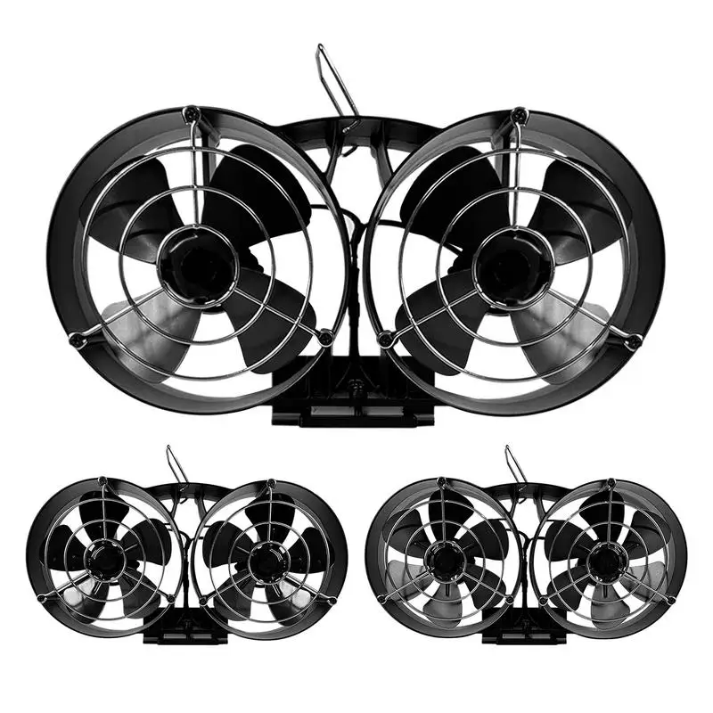 

Heat Powered Wood Stove Fan Dual Head Fireplace Fan with Guard Thermodynamic Fireplace Fan Eco Friendly Wood Burning Stove fan