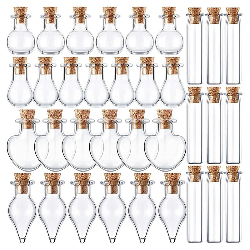 50 Pieces Small Mini Glass Jars Bottles With Cork Stoppers 5 Shapes Tiny Wishing Drifting Bottle Crafts DIY Projects-A97Q