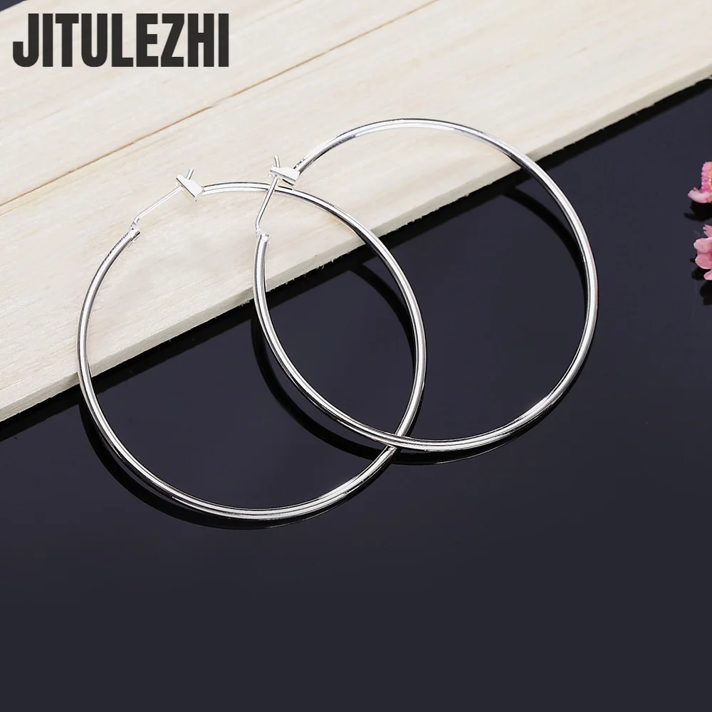 High Quality New 925 Sterling Silver Hoop Earrings For Women Engagement Party Jewelry 5CM Big Circle Trendy Christmas Gifts 2