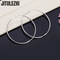 High Quality New 925 Sterling Silver Hoop Earrings For Women Engagement Party Jewelry 5CM Big Circle Trendy Christmas Gifts 2