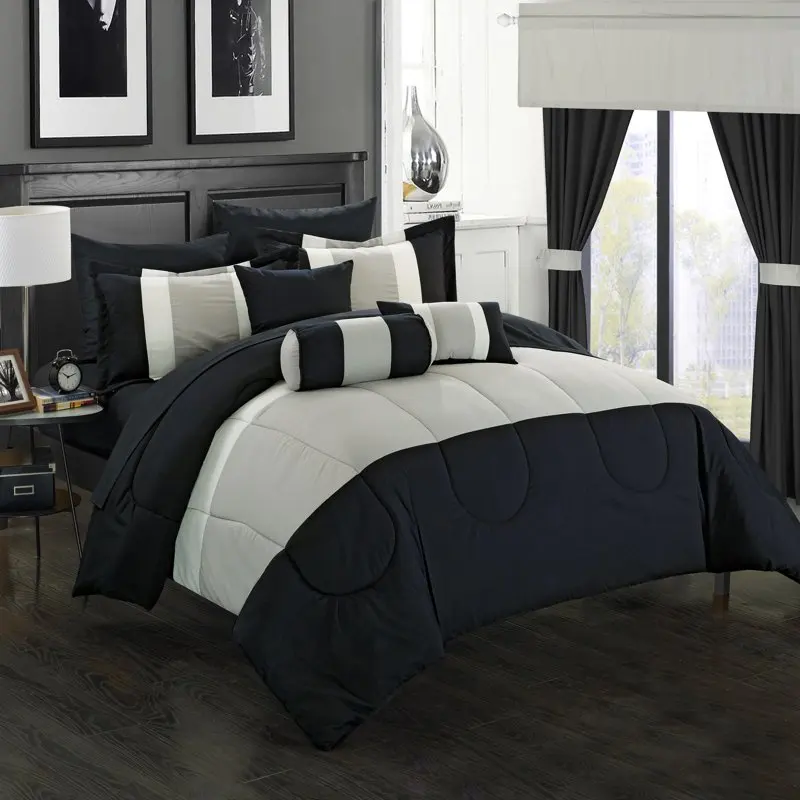 

Whitehall 20-Piece Color Block Comforter Set, Queen, Black