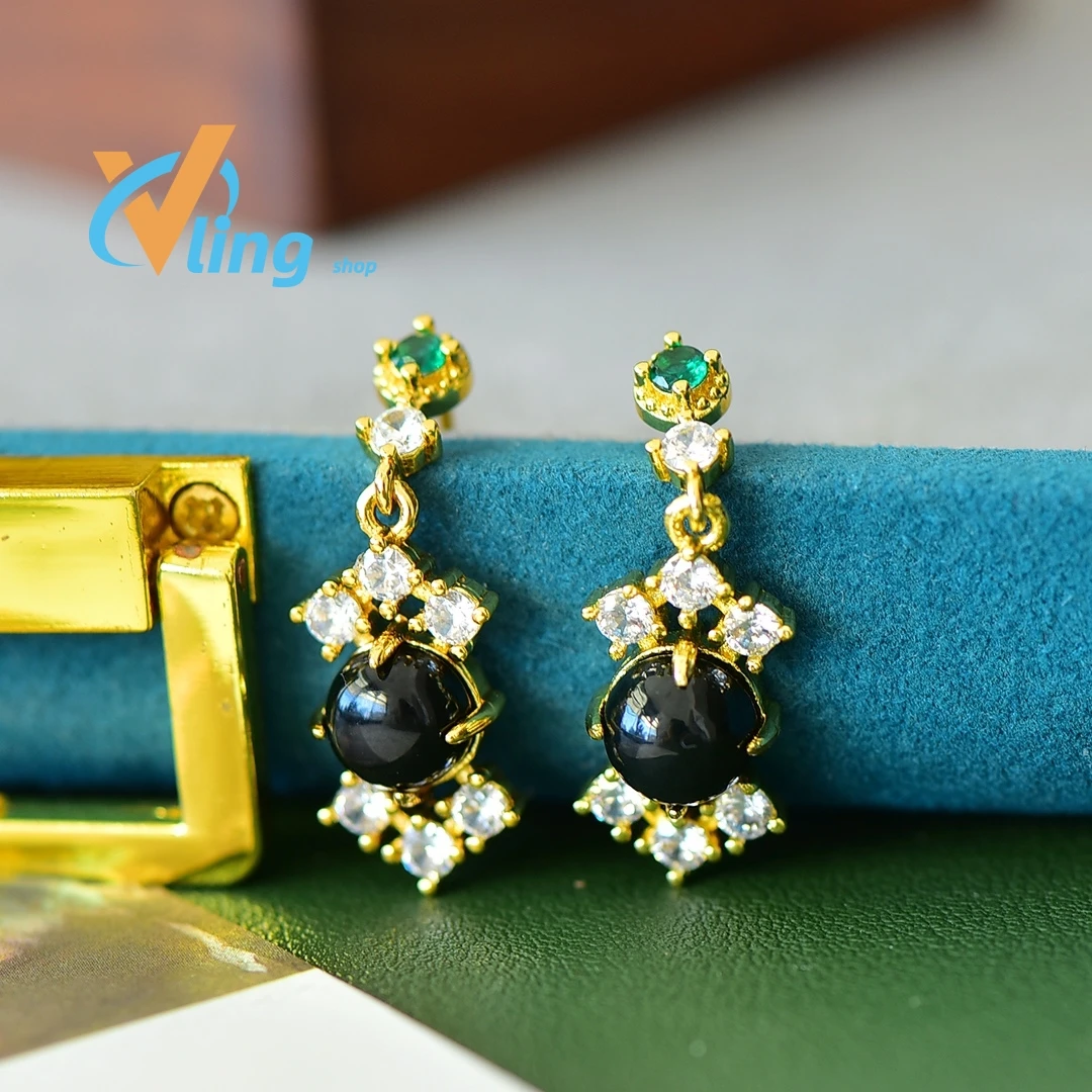 Earrings with Copper Inlaid Earrings for Women Unique Temperament Exquisite and Fashionable Exquisite and Trendy Hotan Jade