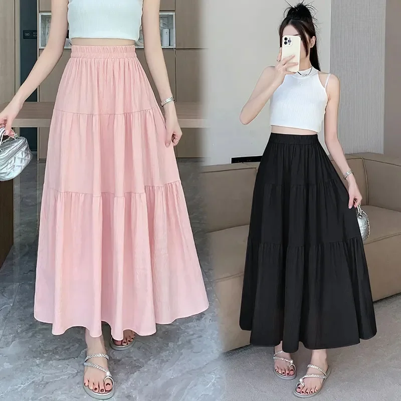 ★2025SS新作★NUUANU★Bellus Long Skirt Lucyever 2025 Summer New Pink Long Skirt Women Fashion High