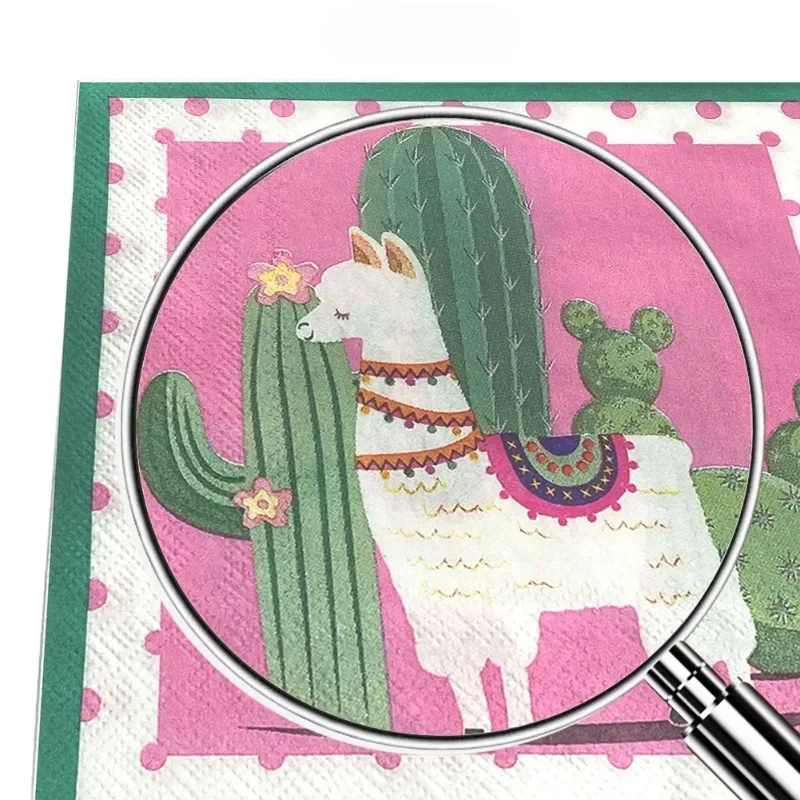 20pcs Stock Alpaca Cactus Printed Colorful Paper Napkins Disposable Holiday Party Decoration Supplies Napkins Paper Placemats