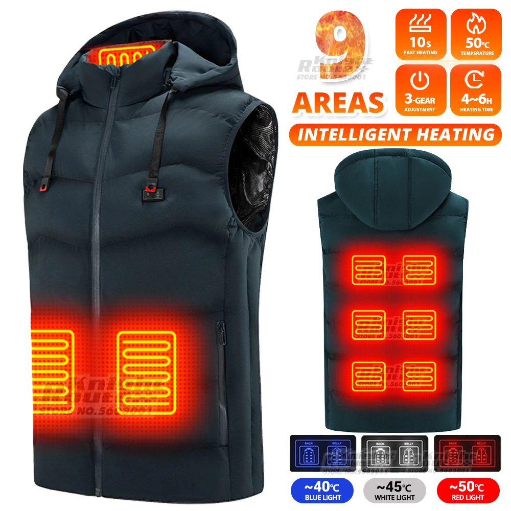 

9 Areas Self Warm Heating Vest Men's Heating jacket Thermal Women's USB Heated Vest Motorcycle Fishing Camping Washable Winter