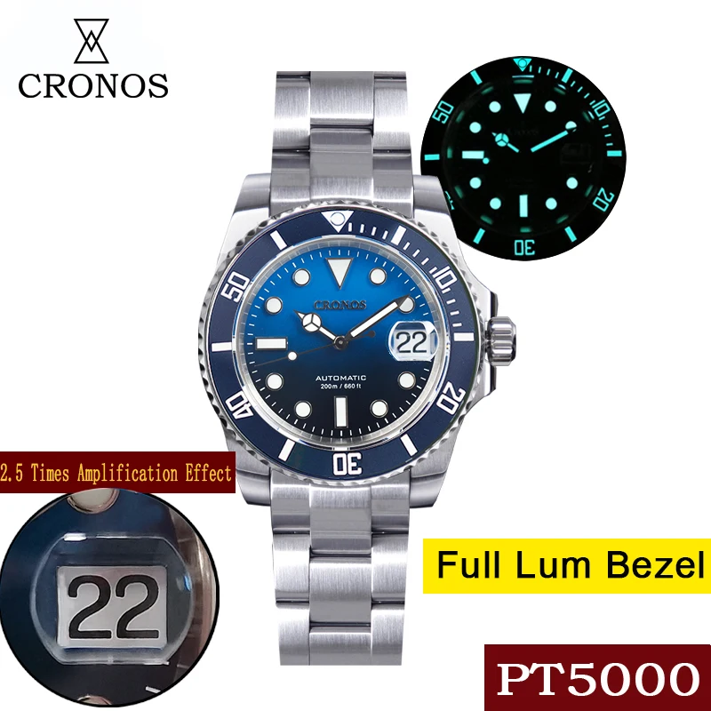 Роскошные мужские часы Cronos Diver из нержавеющей стали PT5000 браслет керамическая