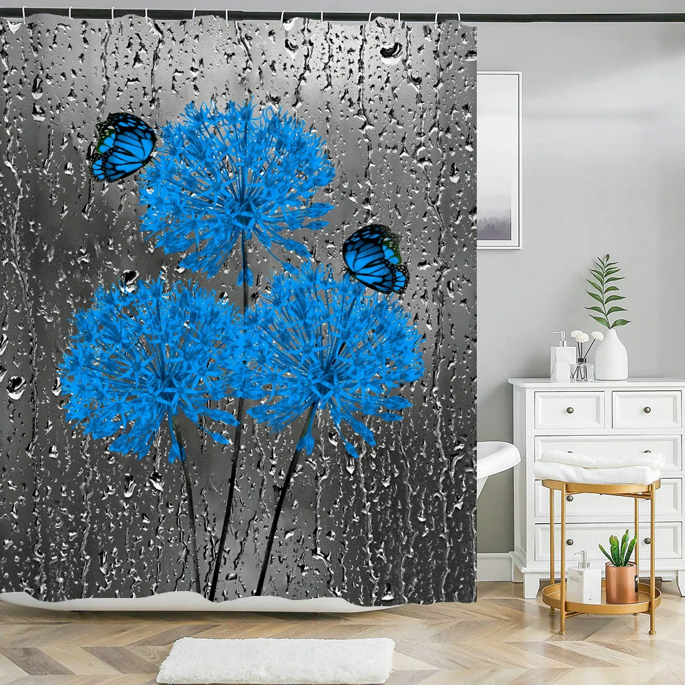 

Шторы для душа с цветами и бабочками, водонепроницаемые декоративные занавески из полиэстера с 3D рисунком, с крючками, для ванной комнаты
