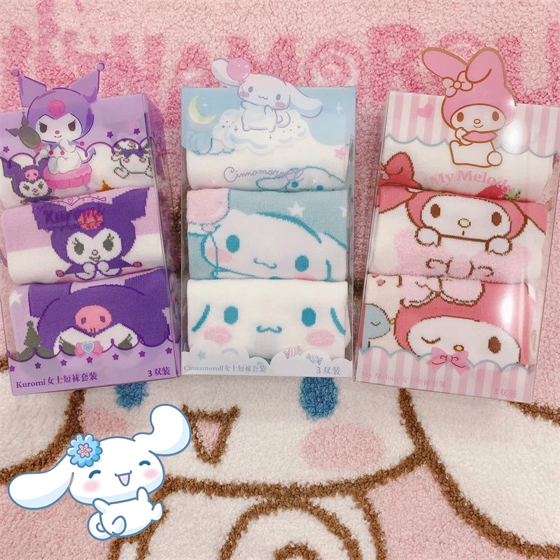 

3PCS Sanrio Kuromi Socks Cinnamoroll My Melody Kawaii Anime Cute Student Summer Thin Comfortable Movement Socks Toys Girls Gifts