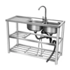 Kitchen Commercial Sink with 2 Bowls 2 Compartment Utility Sink with 2 Drainer & 2 Shelves 304 Stainless Steel 6