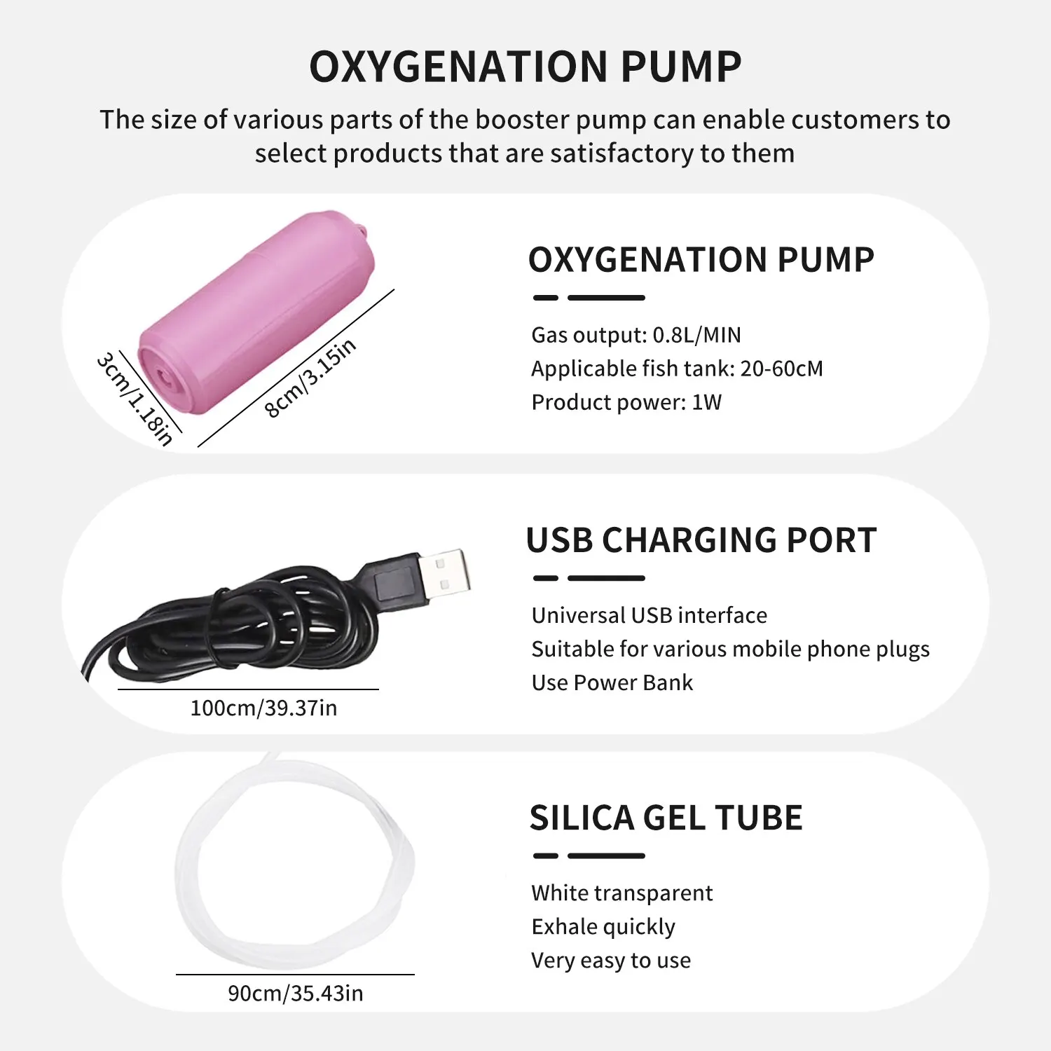 USB Aquarium Air Pump with Air Stone and Silicone Tube Energy Saving Oxygen Pump For Aquarium Fishing