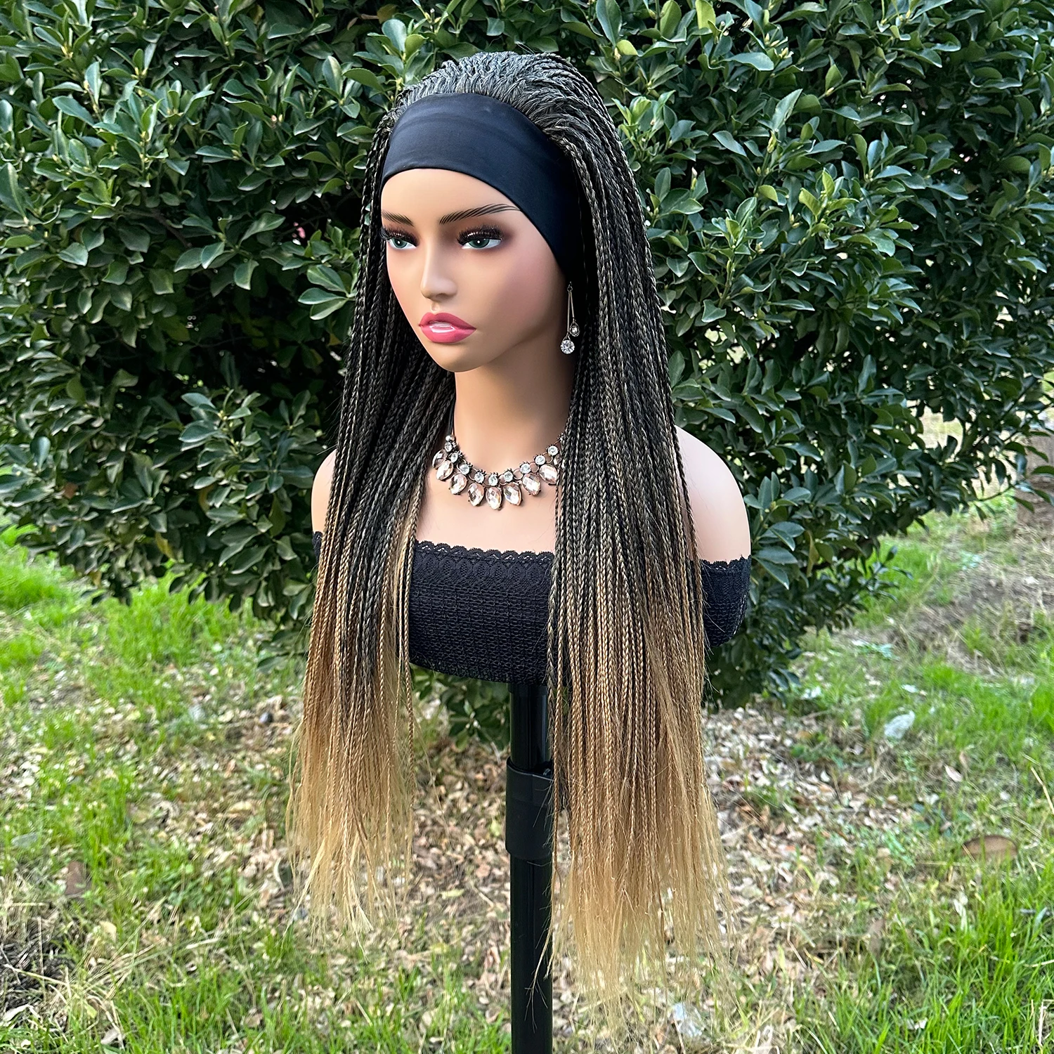Headband Box Braids Wig Ombre Brown Long Braided African Dreadlock Wig Synthetic Braiding Beauty Hair Wigs For Women/Men