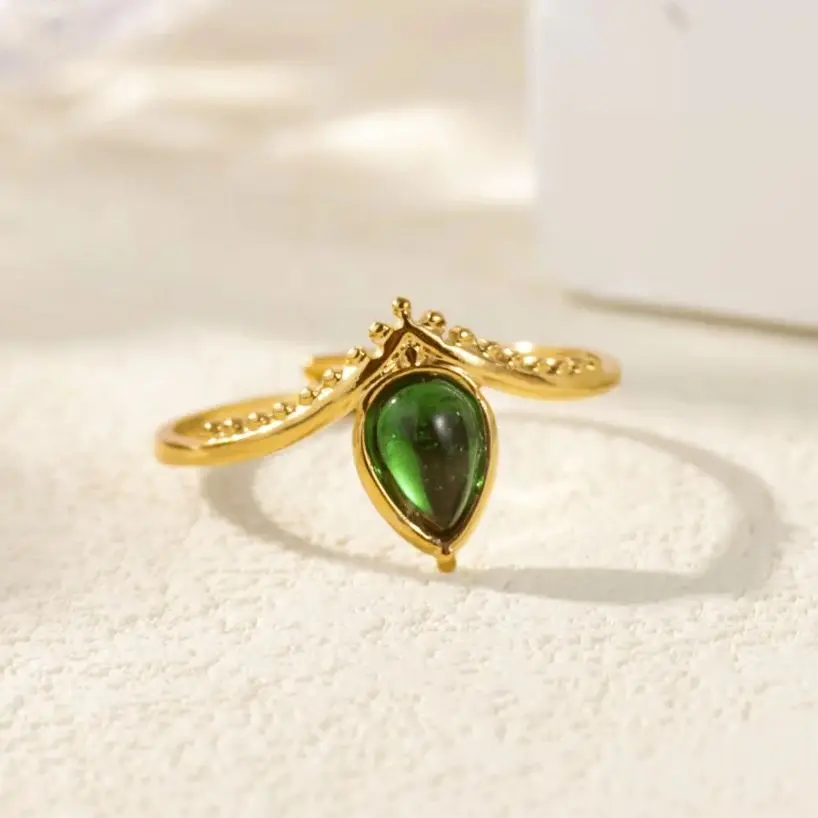 Zircon Green Water Drop Rings For Women