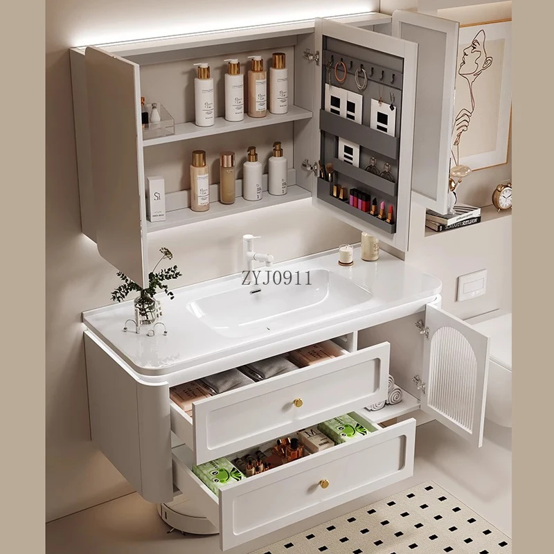 *Nordic style ceramic integrated basin rounded corner bathroom cabinet combined toilet washbasin cabinet