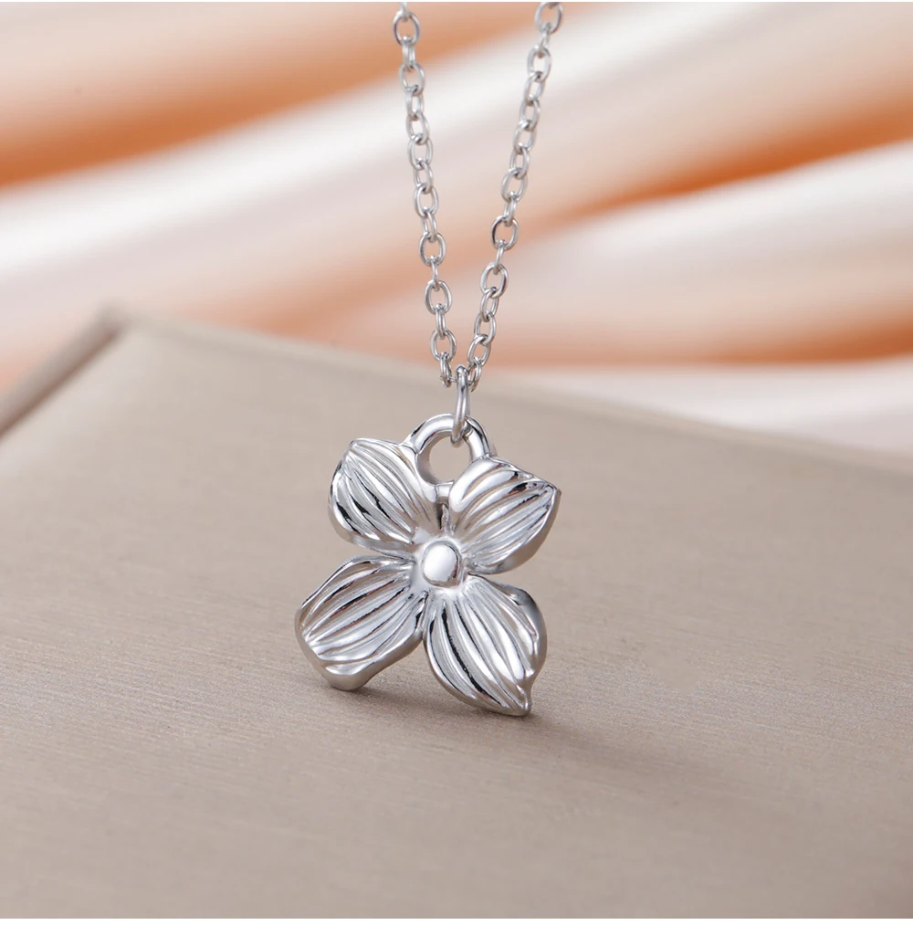 COOLTIME Vierblättriges Kleeblatt Edelstahl Halsketten Für Frauen Trend Qualität Blume Anhänger Halskette Schmuck Geschenk – Detail 9