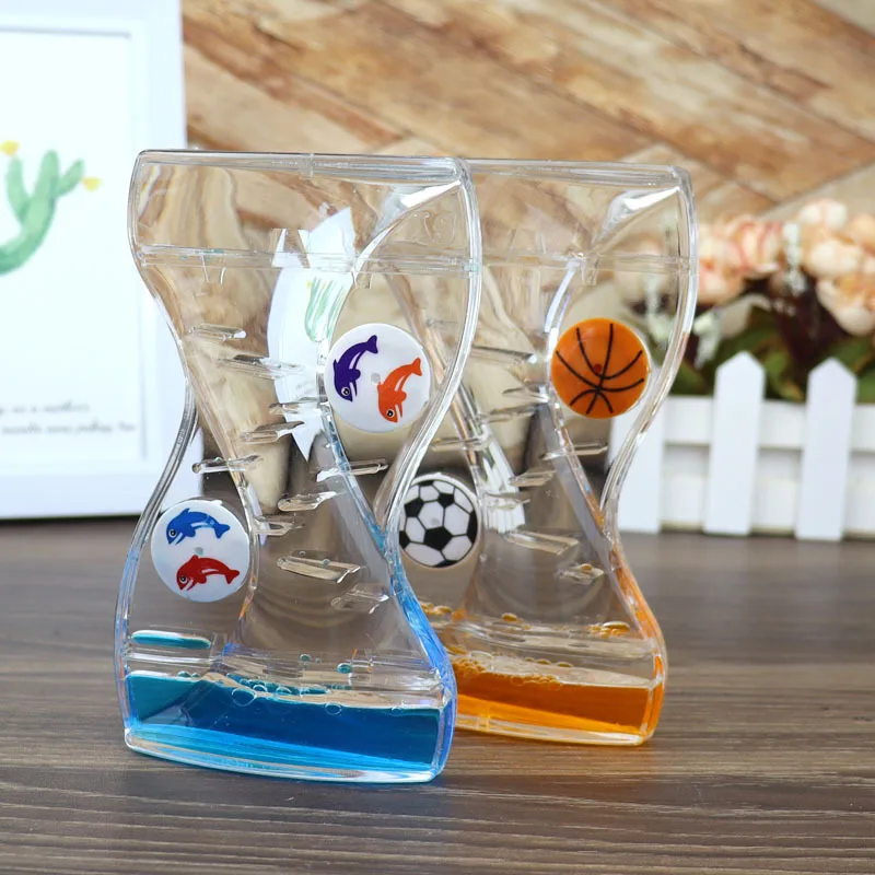Double Heart Liquid Hourglass Acrylic Bubble Moving Drip Oil Timer Clock Ornaments Liquid Floating Hourglass Home Office Decor