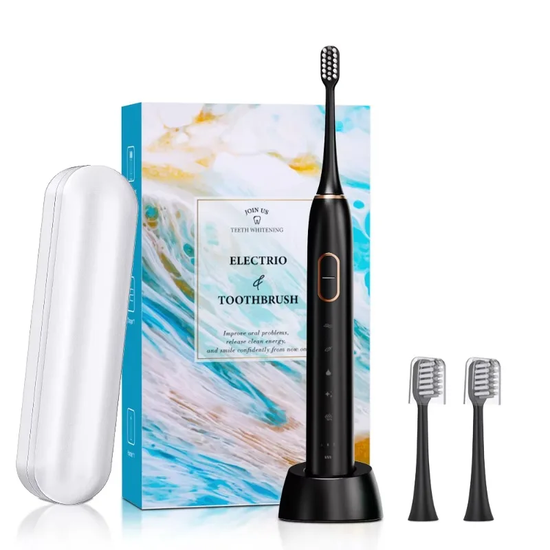 소닉 전동 칫솔 2개 헤드 5가지 모드 부드러운 칫솔모 치아 미백 타입-C 충전 IPX7 방수 여행용 가정용