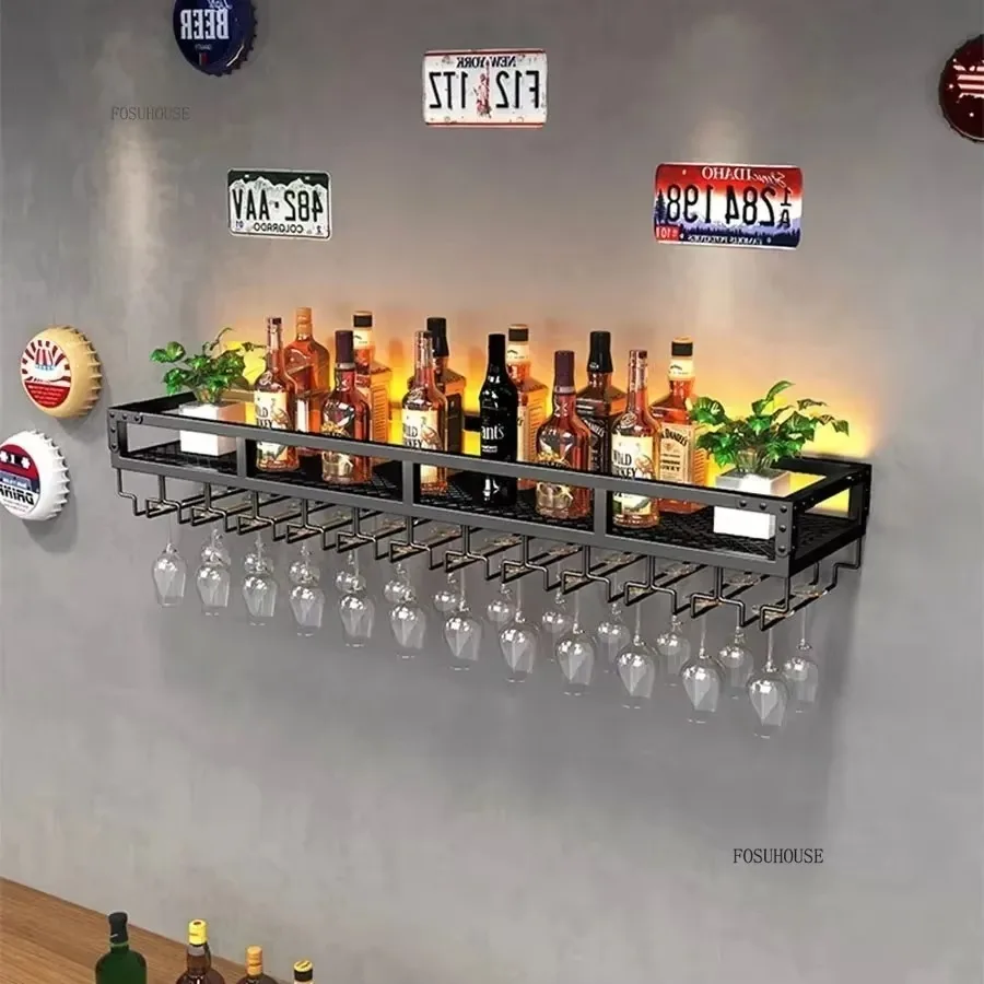 Design Glass Rail Wine Rack Upside Down Holders Modern Hanging Cup Dinning Area Night Club Wine Cabinet Bar Furniture