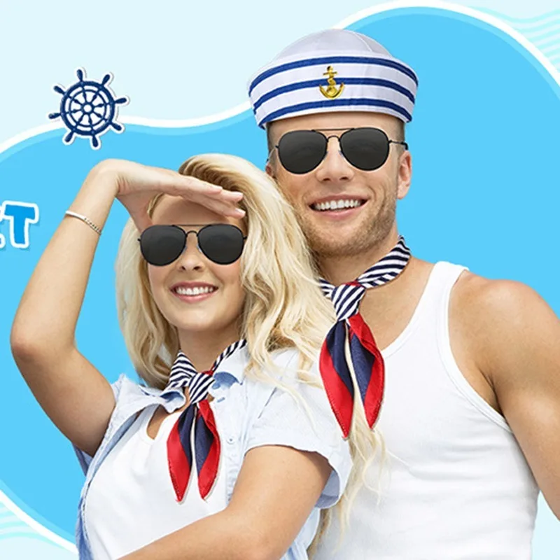 Set Costume Da Capitano Marinaio - Cappello, Occhiali, Sciarpa E Guanti - Accessori Fantasia Per Adulti - Foto 6