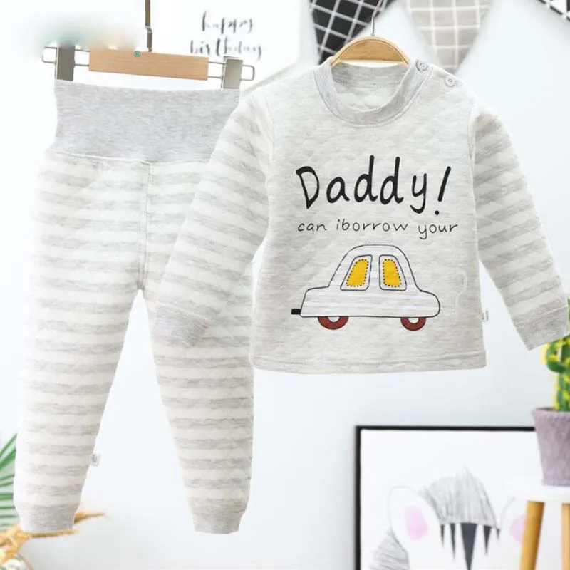 Autumn Winter Boys Girls Thicken Warm Cotton Children Thermal Underwear Set Sleeping Clothing Pajamas children thermal underwear