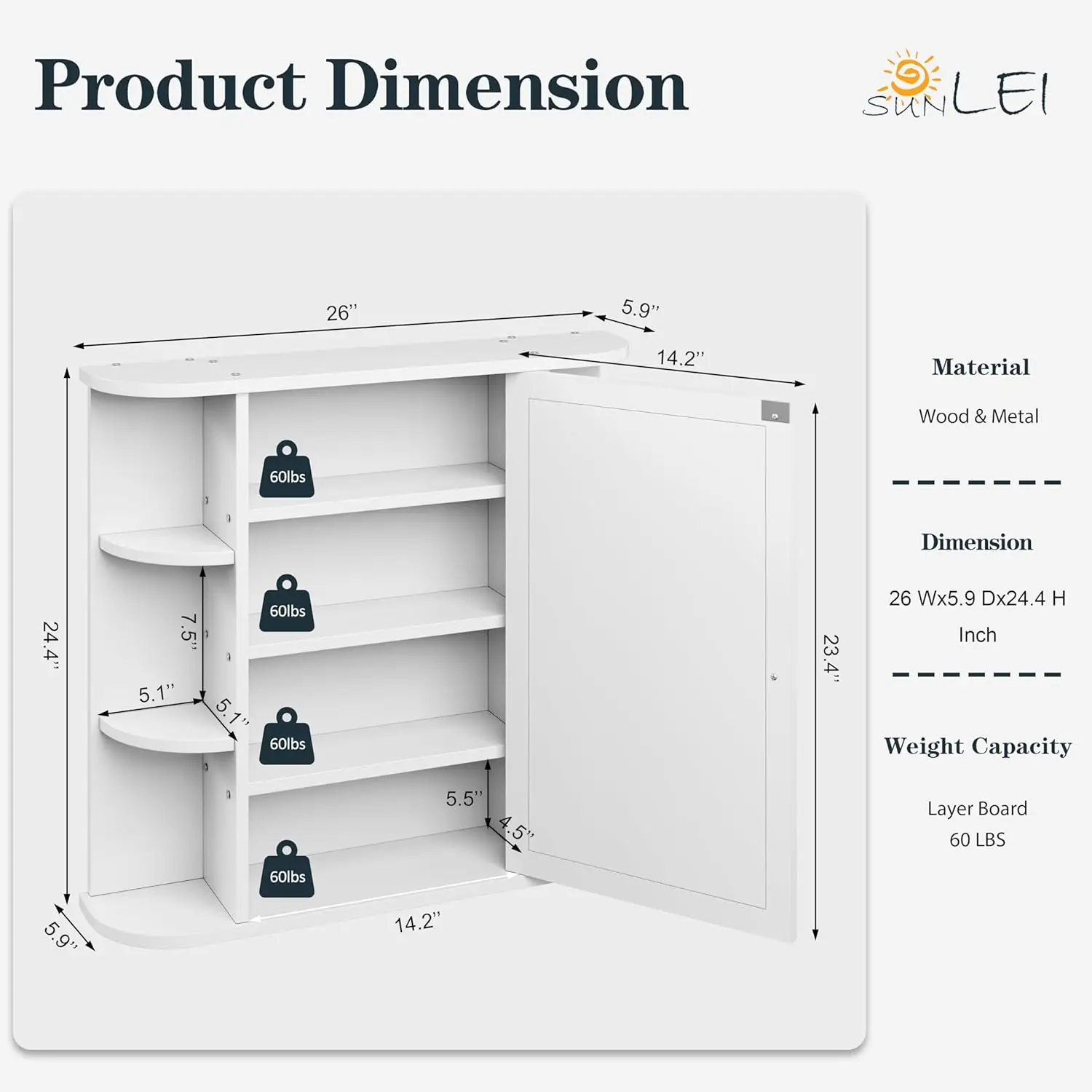 Bathroom Medicine Cabinet with Mirror, Wood Medicine Cabinet with Adjustable Shelf, Mirrored Door Over The Toilet Storage