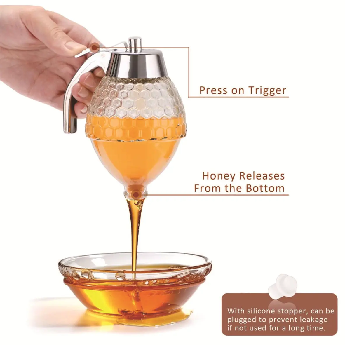 Honey Dispenser-Syrup Honey Sauce Bottle-200ml/7.1oz Container Portable Storage Jar With Dropper And Base 1Pc