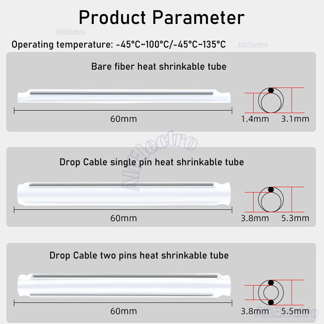 Heat Shrink Tube Heat Shrinkable Tube 40mm 45mm 60mm 1pin 2pin Smoove Fiber Optic Splice Protector Tubo Cable Heat Shrink Tube Protector Sleeves