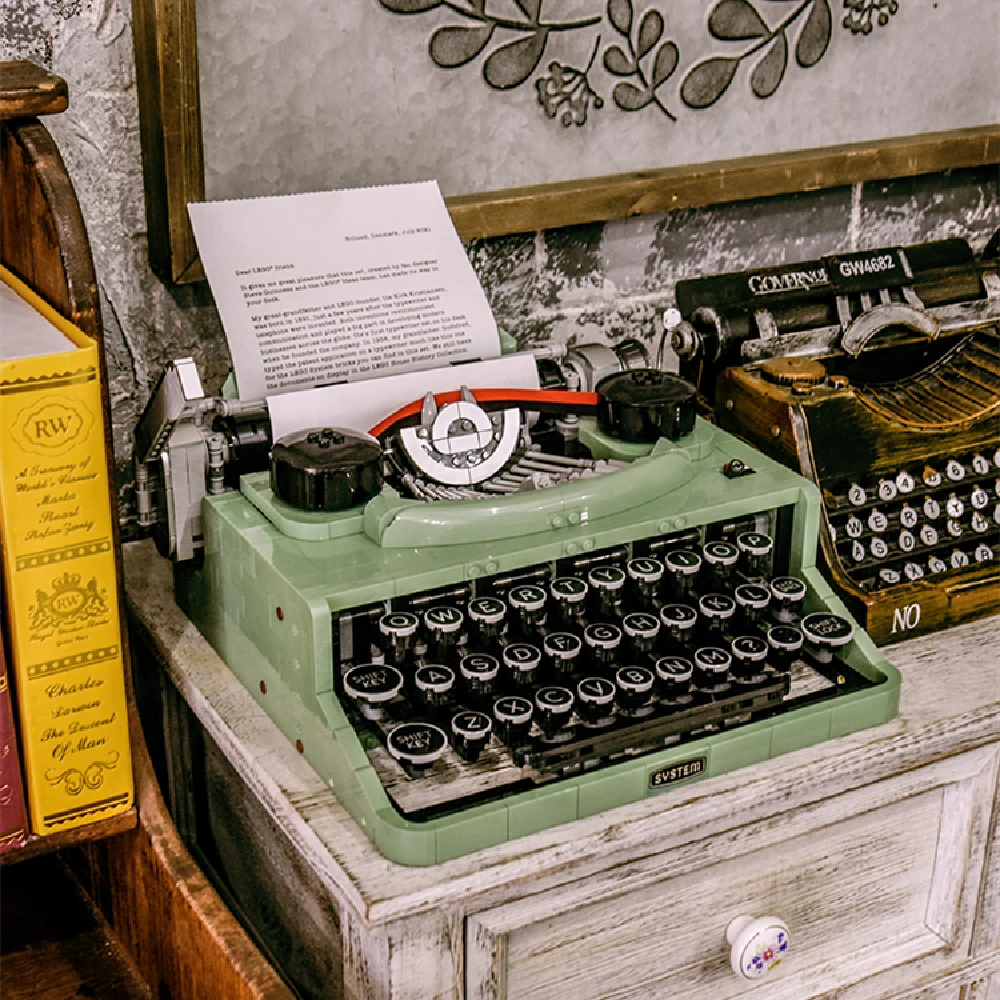 Nuovo 21327 Tecnico Esperto Stampante Retrò Modello Building Block Simulazione Verde Macchina Da Scrivere Assemblaggio Mattoni Giocattoli Regalo Per I