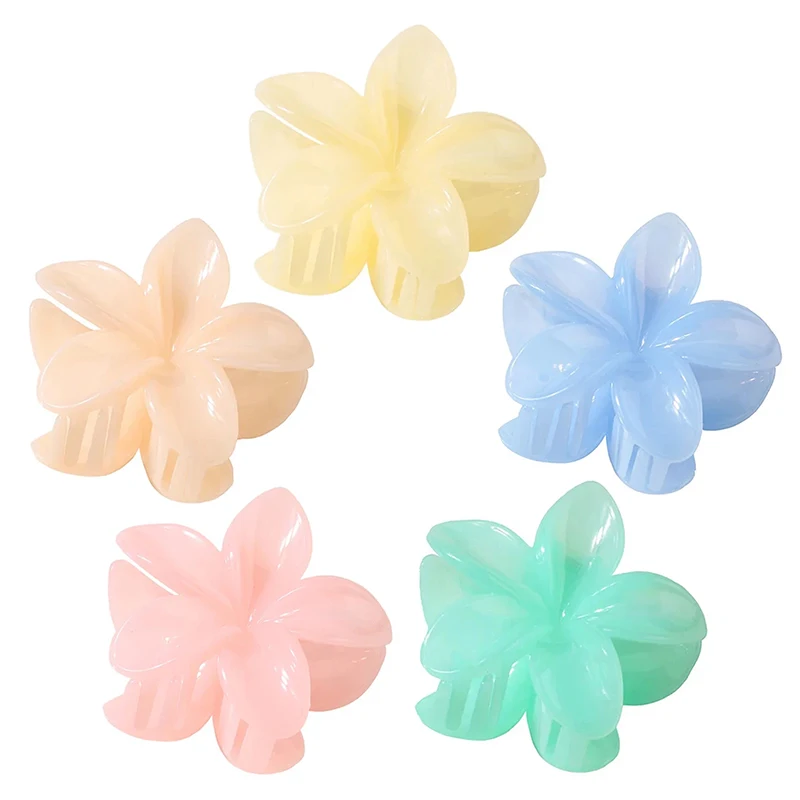 8CM Frauen Kunststoff Haarspangen Süße Und Niedliche Plumeria Blume Form Haarnadel Shark Clip Haar Zubehör Reine Farbe Gelee stil – Detail 1