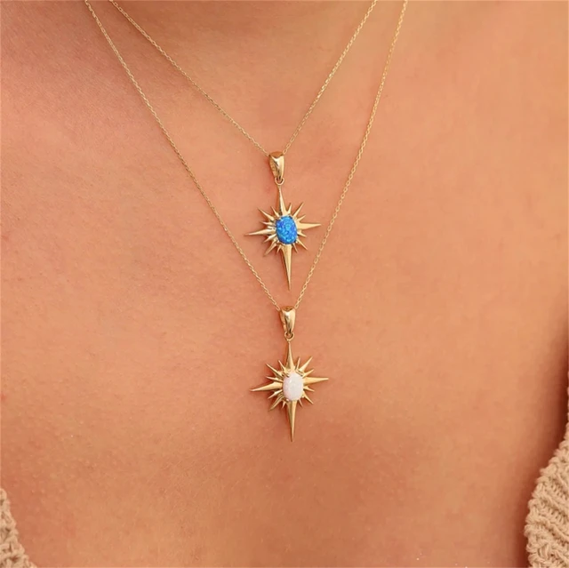 Collana con collana d'arte Vintage con pietre preziose australiane naturali collana in oro 18 carati placcato con stella esagramma 1