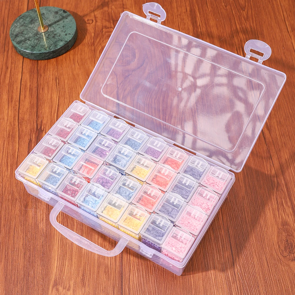 32-Piece White Plastic Storage Box Organizer with Handle for DIY Diamond Painting, Nail Art, and Bead Accessories