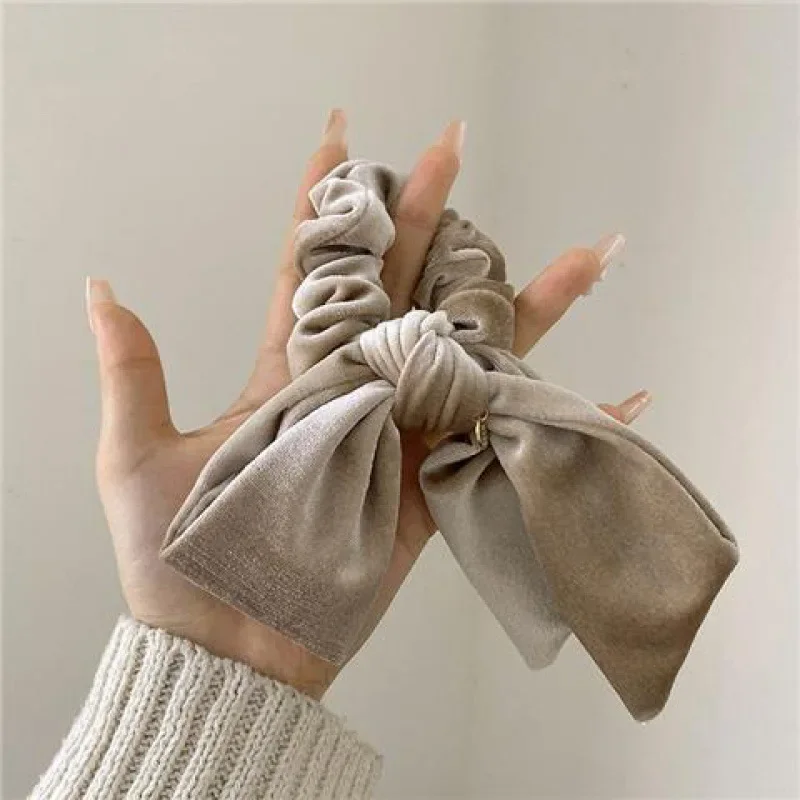 New Vintage Velvet Bow Scrunchie Rabbit Knot Hair Rope Ribbon Elastic Ponytail Holder Hair Tie Solid Accessories Winter