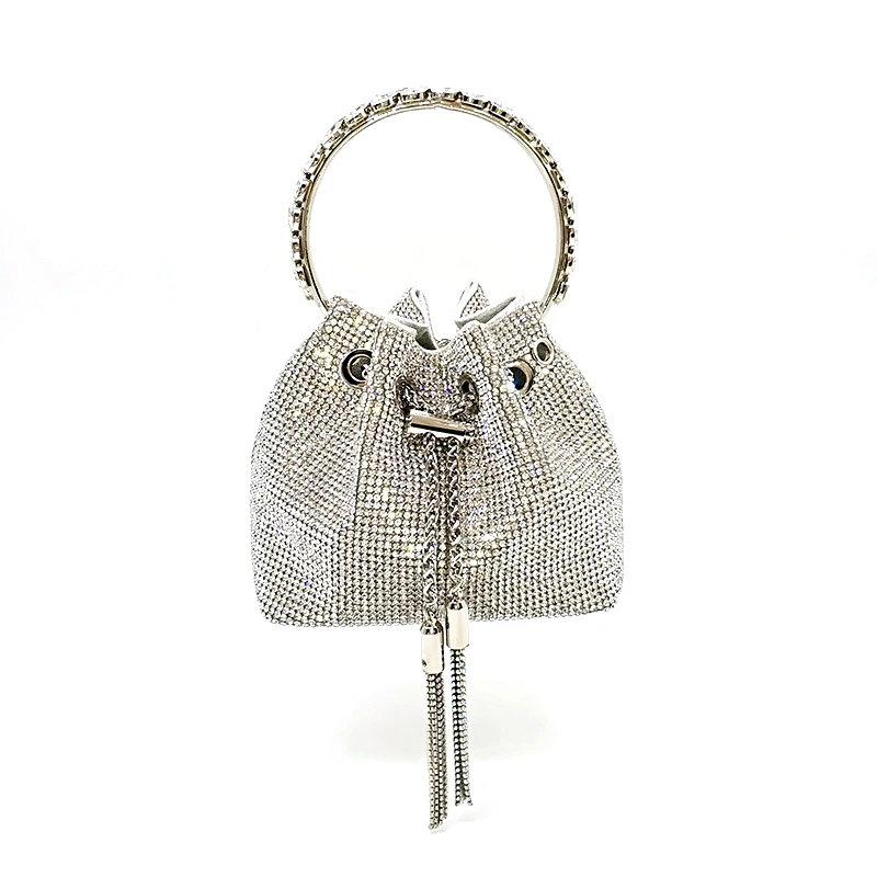 No GIFT BOX women evening party purse diamond tassel tote bag silver crystal cross body shoulder bag