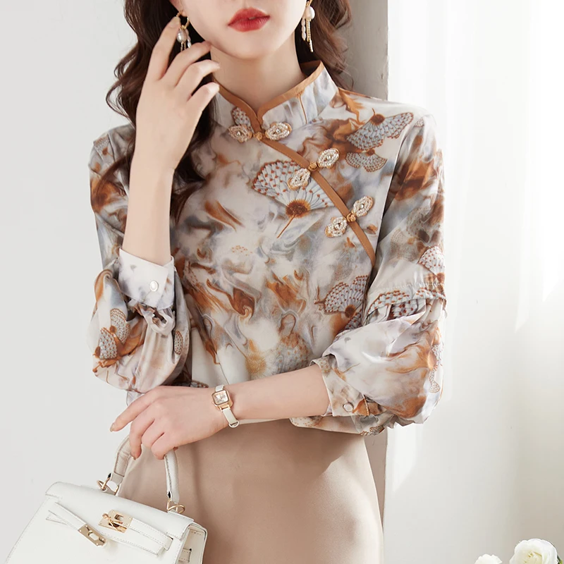

Chinese retro printed shirt for women