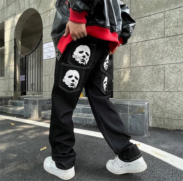 Y2K Jeans Mens Hip Hop Retro Skull Embroidery Washed Baggy Denim Pants New  Straight Casual Loose Wide Leg Trouser Streetwear - AliExpress