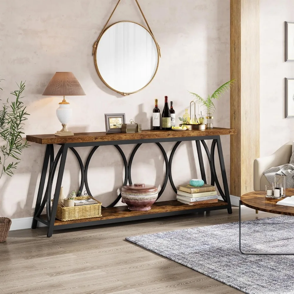 70.9 inch Extra Long Console Table,  Industrial Sofa Table Behind Couch with 2 Tier Storage Shelf ,  Narrow Entryway 3