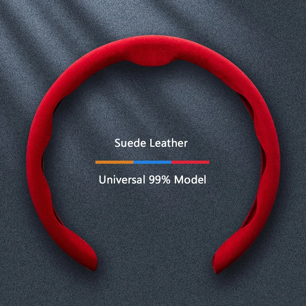 

RED Suede Car Steering Wheel Cover Auto Anti-Slip Leather Breathable Automotive Interior Accessories Decorate 15 Inch Universal