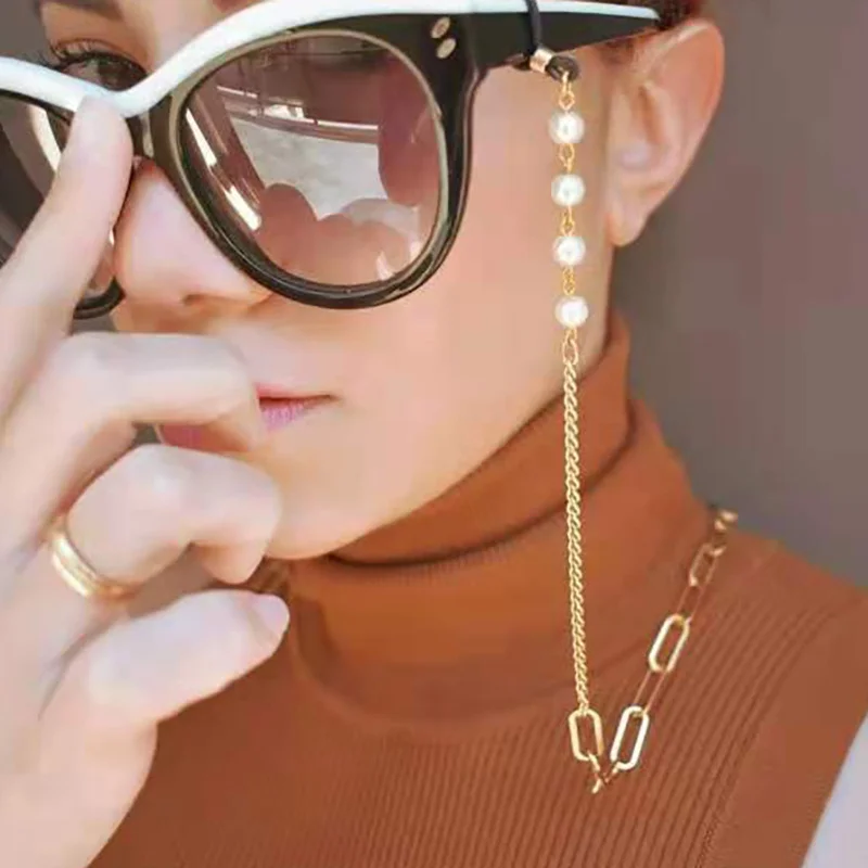 Fashion Pearl Mask Chains Glasses Chain For Women Retro Metal Sunglass