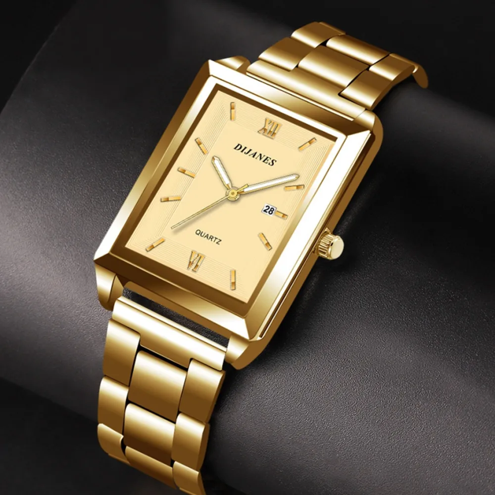 Montre-bracelet carrée à quartz en acier inoxydable doré pour hommes, montres de luxe, horloge d'affaires, marque supérieure, mode 2023