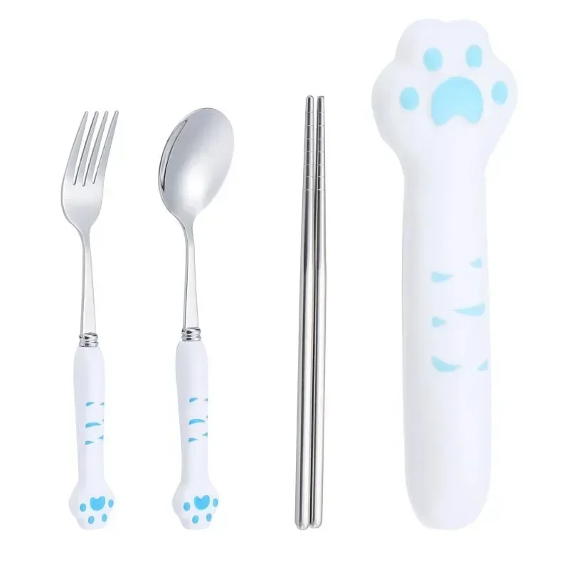 Cartoon Cute Cat Claw Spoon and Fork Set  Chopstick Cutlery Student Children Outdoor Camping Portable Kawaii Kitchen Accessories images - 6
